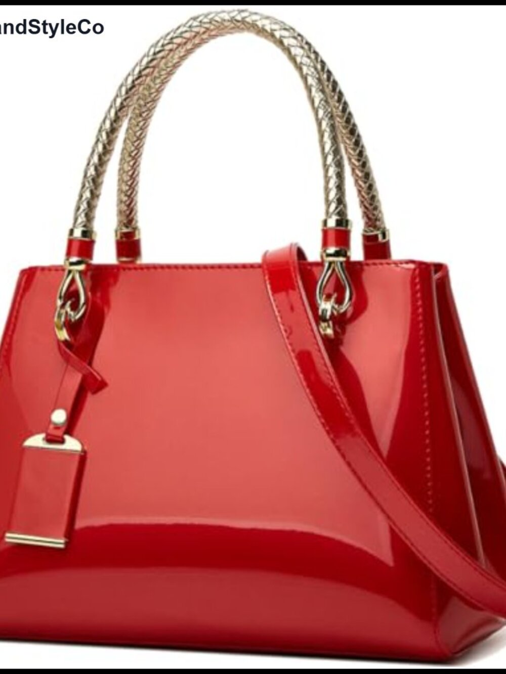 Patent Leather Satchel Handbag with Detachable Strap